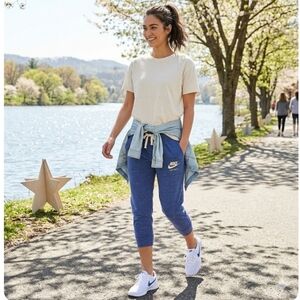 Nike Blue Heather Jogger Pants with White Swoosh